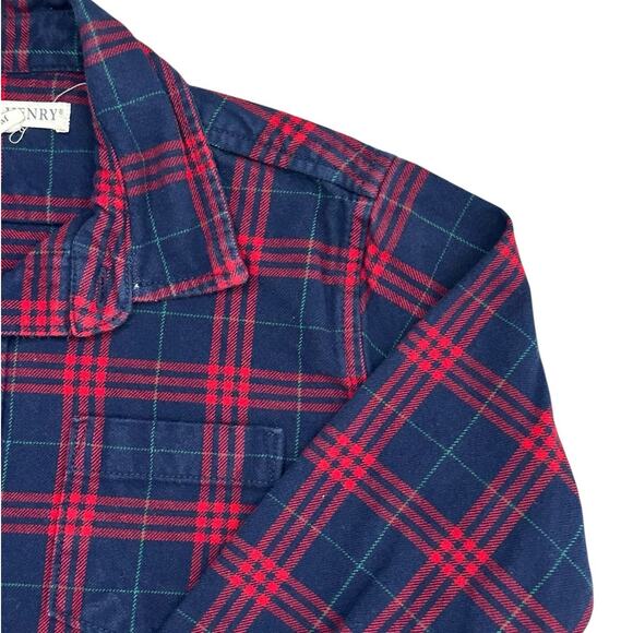 HOPE & HENRY Boys Flannel Button Down Navy Red Medium - Picture 2 of 4